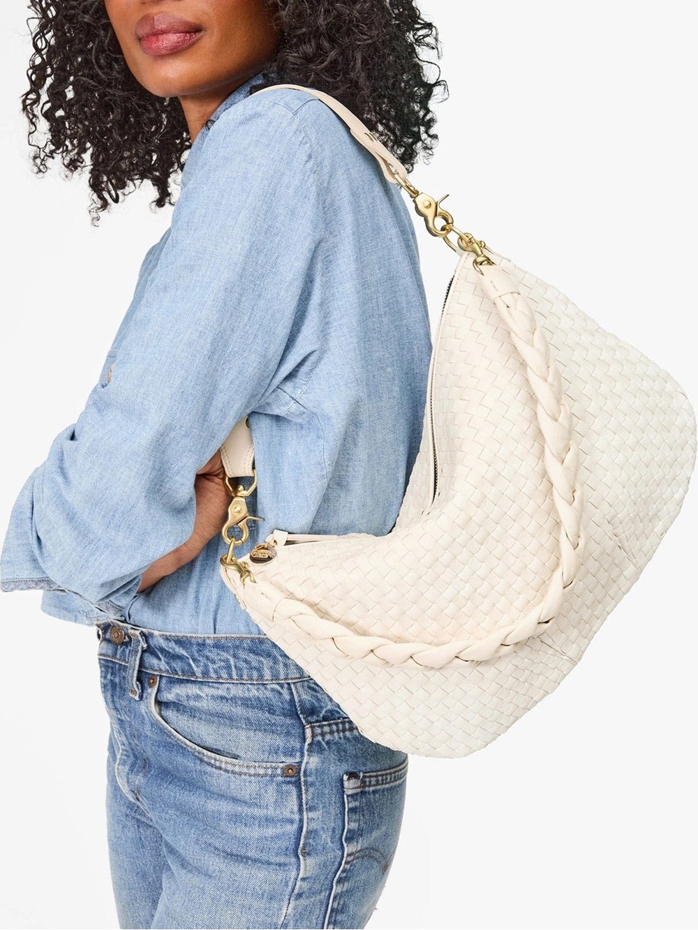 Clare V Braided Nappa Shoulder Strap in Cream - Picture 4 of 4